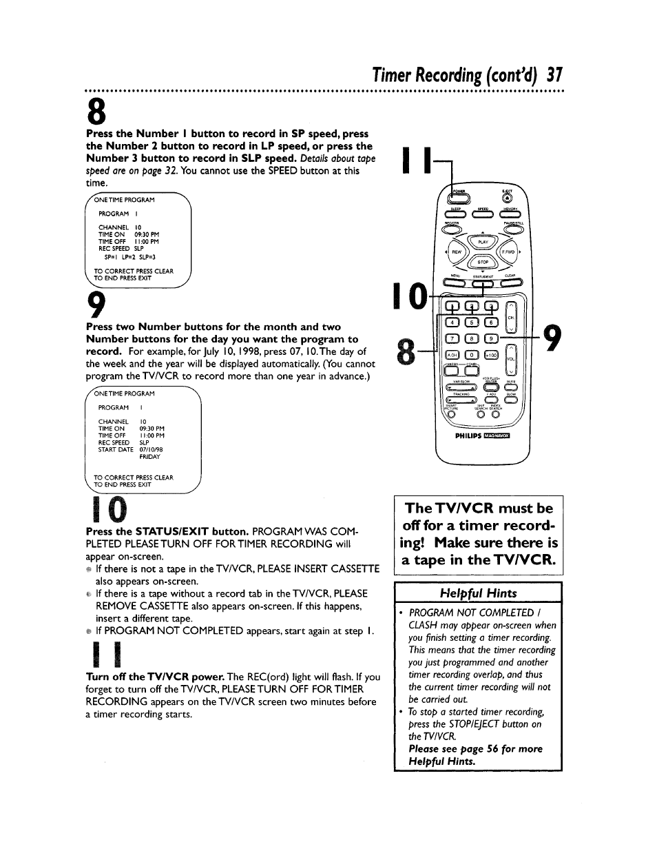 Timer recording (contad) 37 | Philips CCZ194AT User Manual | Page 37 / 60