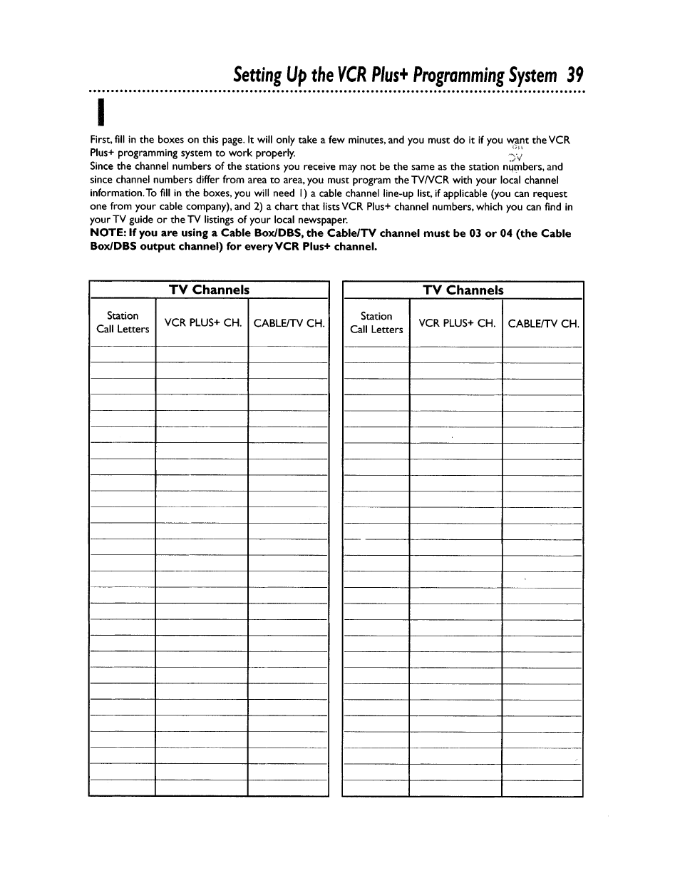 Setting up the vcr plus* programming system 39, Tv channels | Philips CCZ194AT User Manual | Page 39 / 60