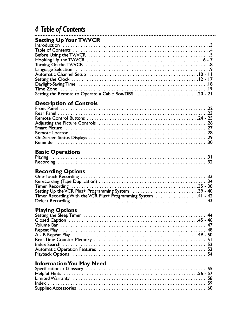 4 table of contents | Philips CCZ194AT User Manual | Page 4 / 60