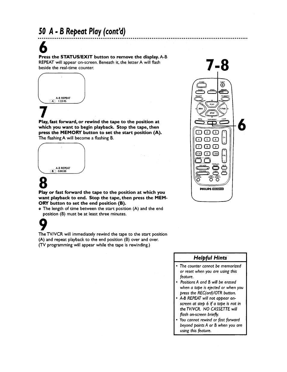 50 a-b repeat play (cant'd) | Philips CCZ194AT User Manual | Page 50 / 60