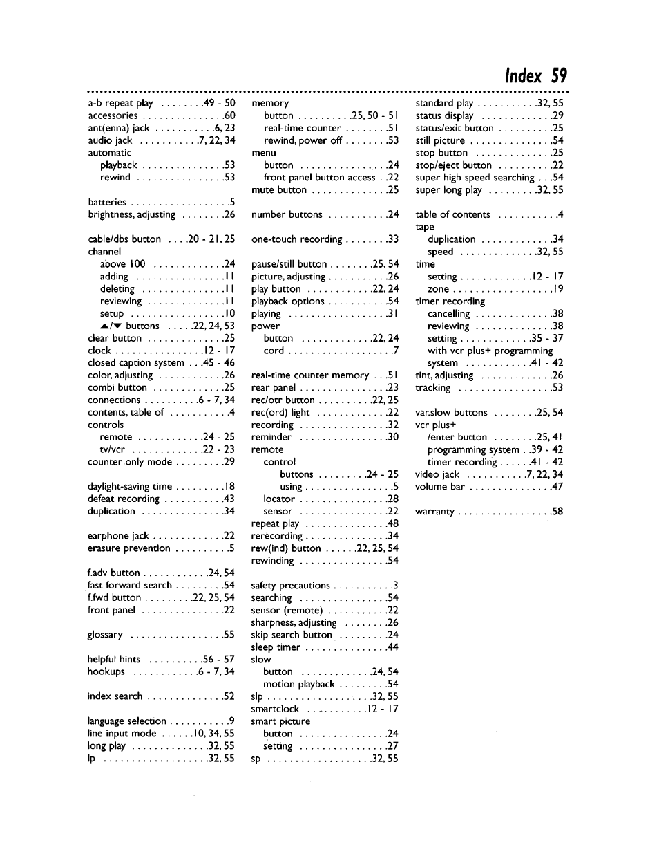 Index 59 | Philips CCZ194AT User Manual | Page 59 / 60