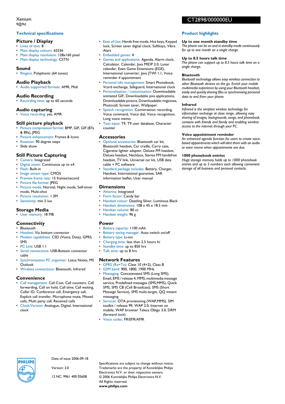 For preview purpose only | Philips Xenium CT2898 User Manual | Page 2 / 2