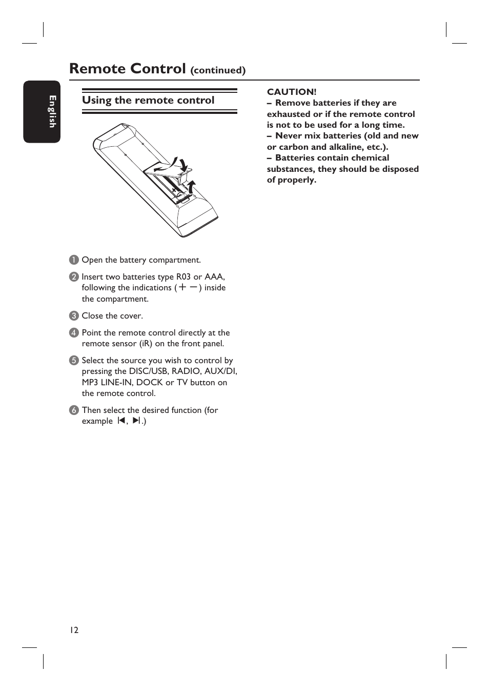 Remote control | Philips HTS3555 User Manual | Page 12 / 57