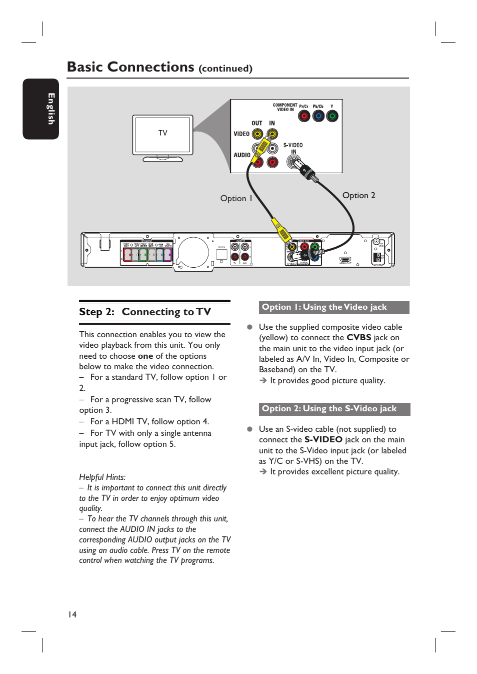 Basic connections, Step 2: connecting to tv | Philips HTS3555 User Manual | Page 14 / 57