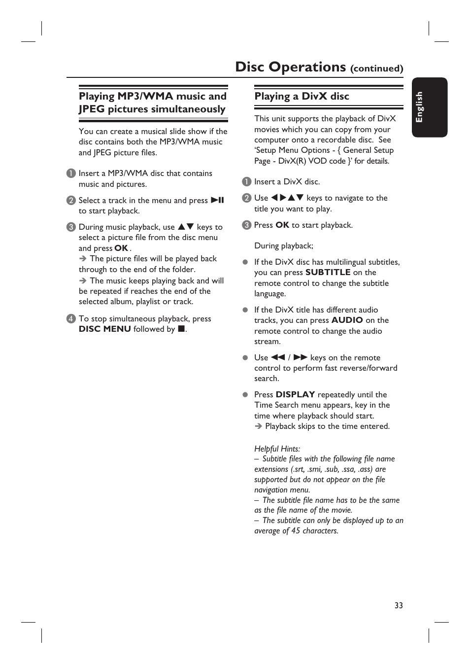 Disc operations | Philips HTS3555 User Manual | Page 33 / 57