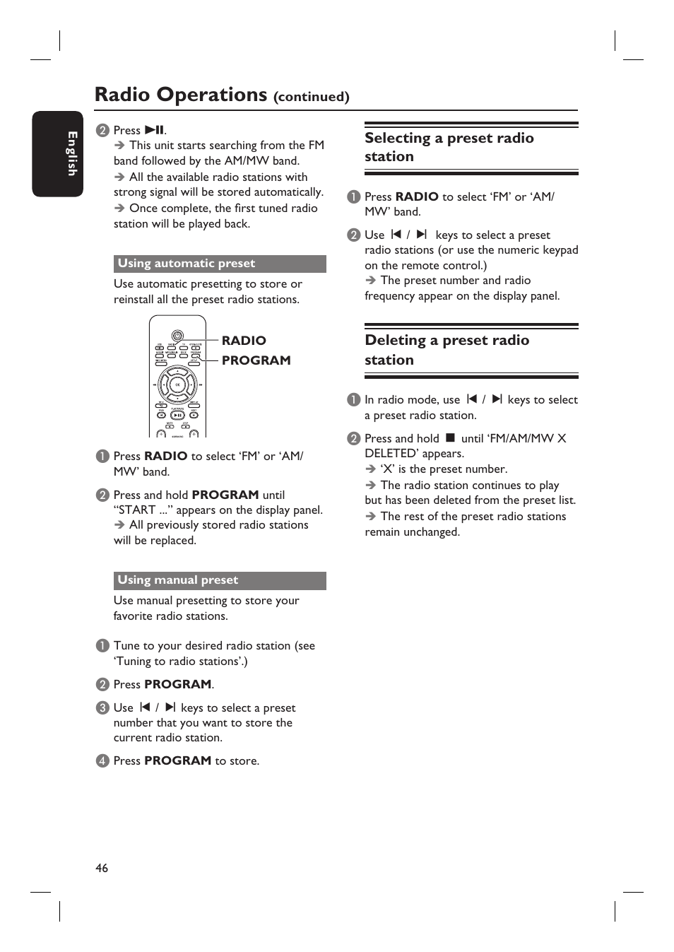 Radio operations | Philips HTS3555 User Manual | Page 46 / 57