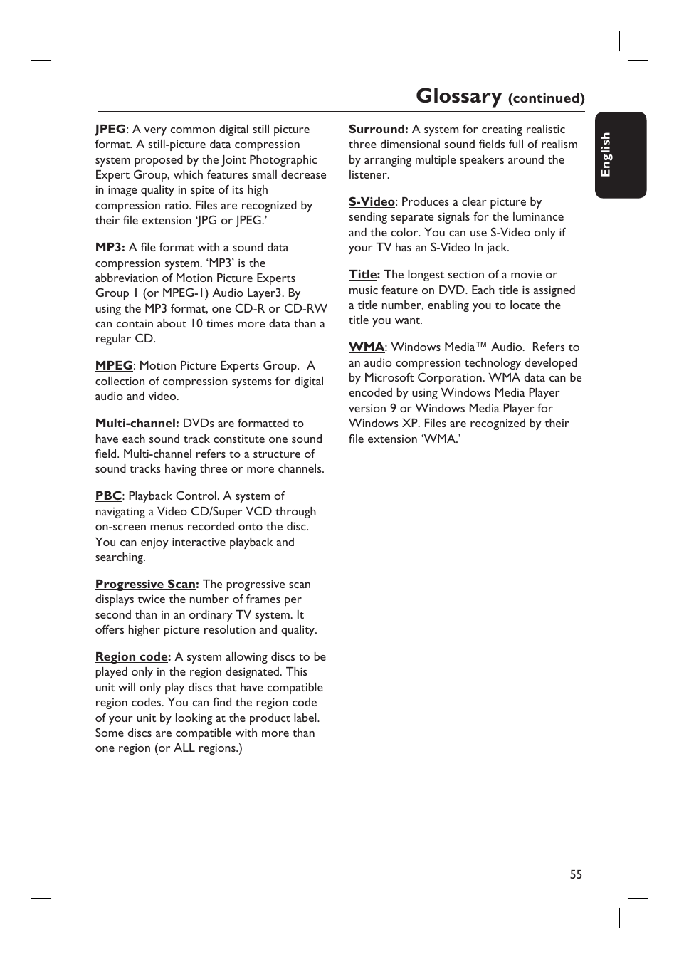 Glossary | Philips HTS3555 User Manual | Page 55 / 57