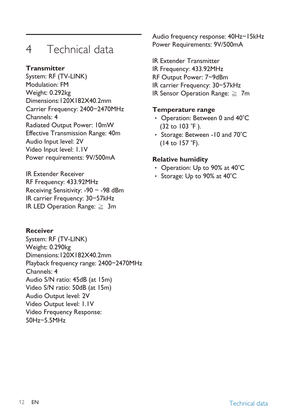 4technical data | Philips SLV3105 User Manual | Page 12 / 18