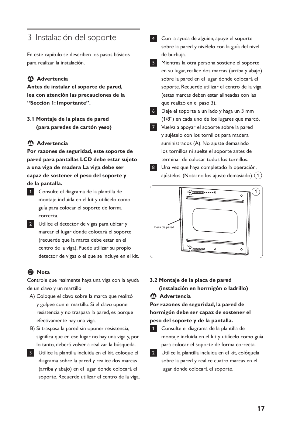 3 instalación del soporte | Philips SQM4122/27 User Manual | Page 17 / 20