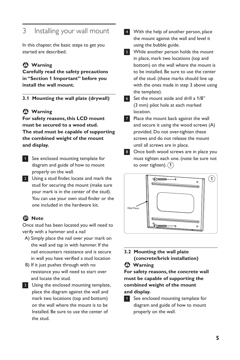 3 installing your wall mount | Philips SQM4122/27 User Manual | Page 5 / 20