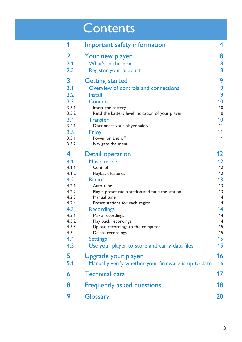 Philips Audio Player SA2101 User Manual | Page 3 / 22