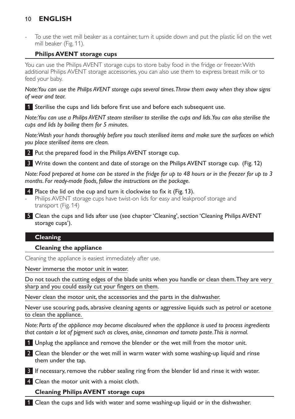 Philips avent storage cups, Cleaning, Cleaning the appliance | Philips AVENT SCF860/20 User Manual | Page 10 / 108