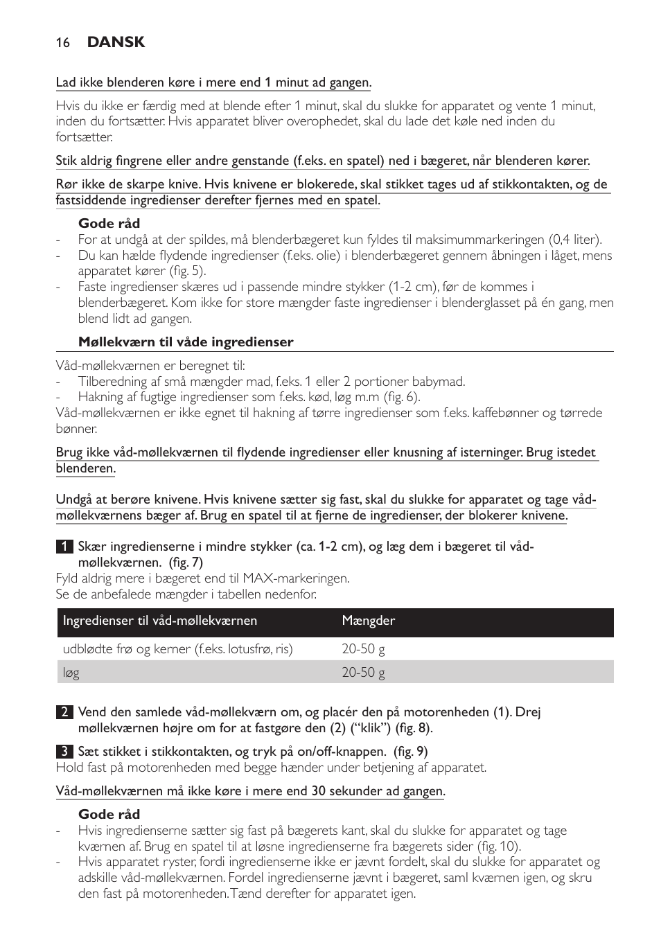 Gode råd, Møllekværn til våde ingredienser | Philips AVENT SCF860/20 User Manual | Page 16 / 108
