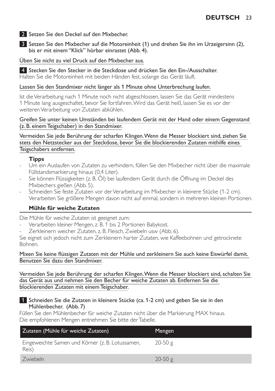 Tipps, Mühle für weiche zutaten | Philips AVENT SCF860/20 User Manual | Page 23 / 108