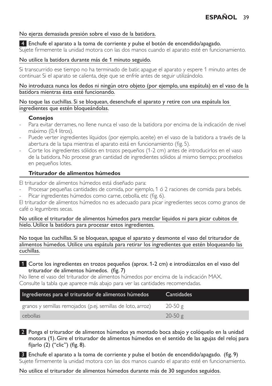 Consejos, Triturador de alimentos húmedos | Philips AVENT SCF860/20 User Manual | Page 39 / 108