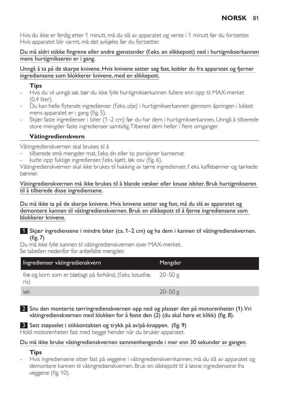 Tips, Våtingredienskvern | Philips AVENT SCF860/20 User Manual | Page 81 / 108