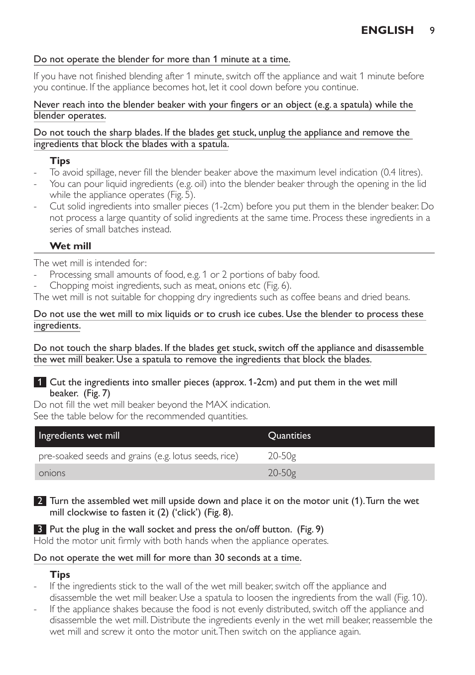 Tips, Wet mill | Philips AVENT SCF860/20 User Manual | Page 9 / 108