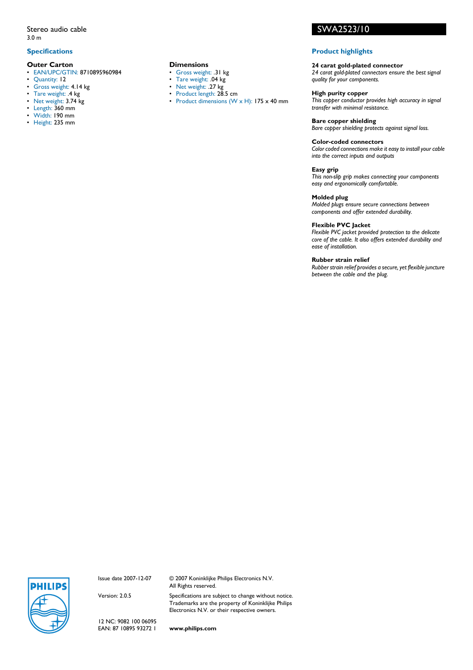 Philips SWA2523/10 User Manual | Page 2 / 2