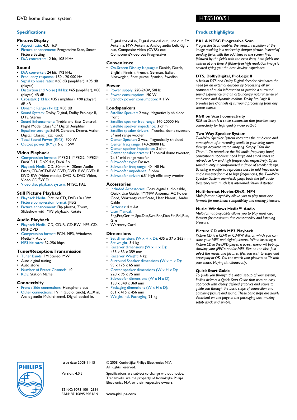 Philips HTS5100 User Manual | Page 2 / 2