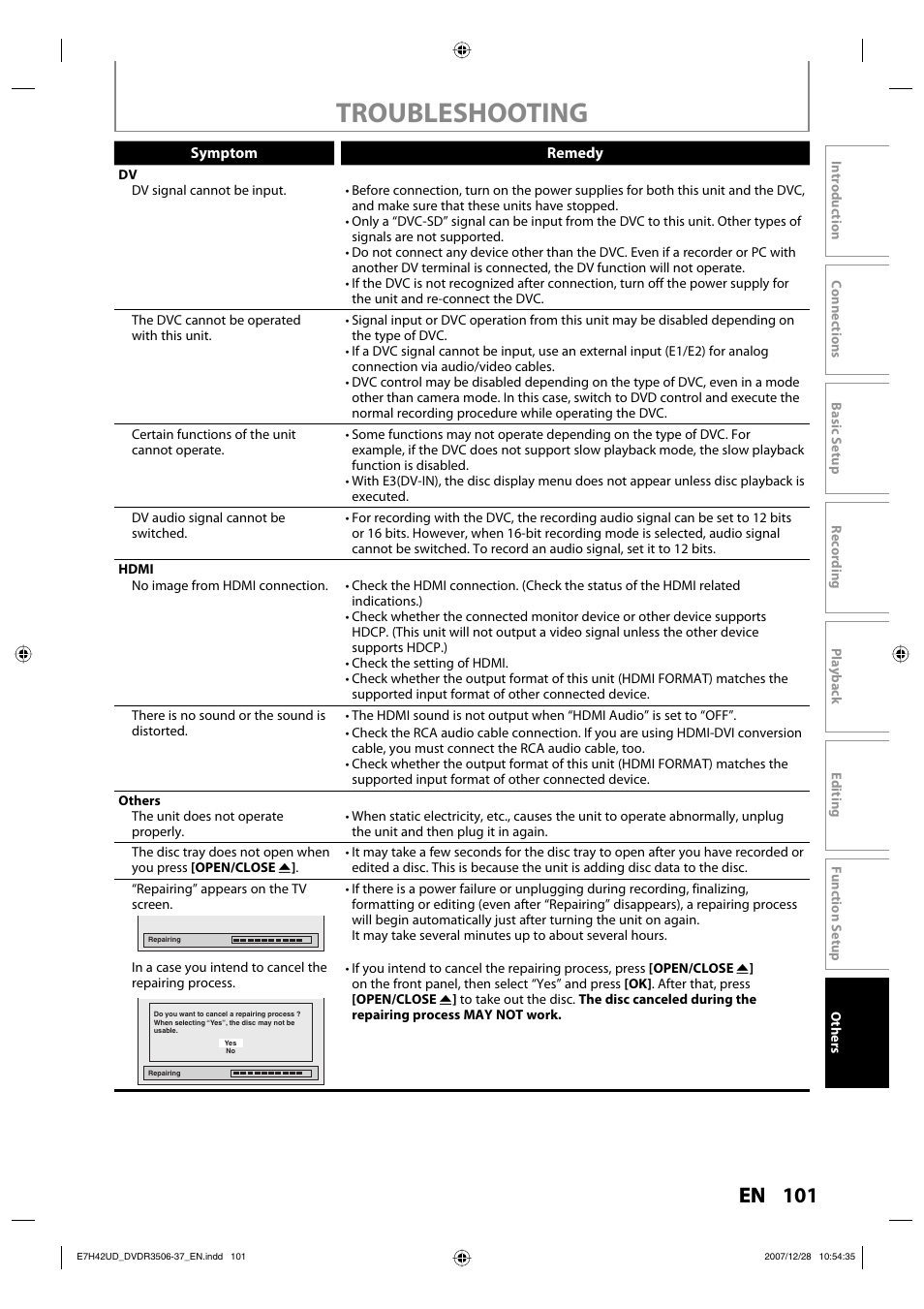 Troubleshooting, 101 en | Philips DVDR3537 User Manual | Page 101 / 108