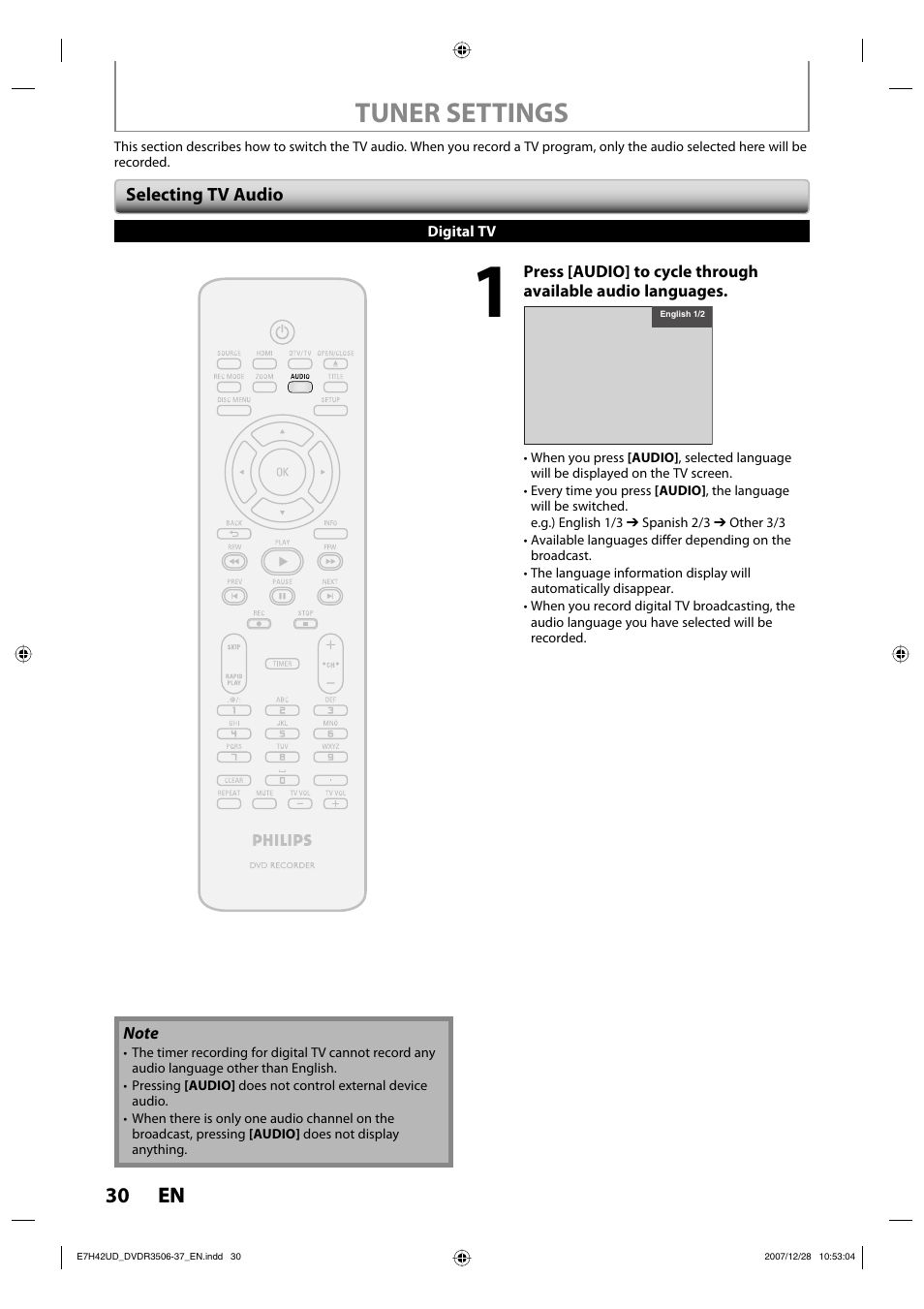 Tuner settings, 30 en 30 en | Philips DVDR3537 User Manual | Page 30 / 108