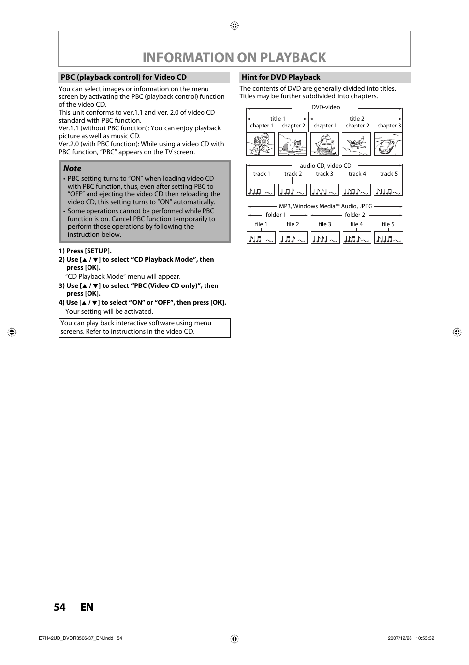 Information on playback, 54 en 54 en | Philips DVDR3537 User Manual | Page 54 / 108