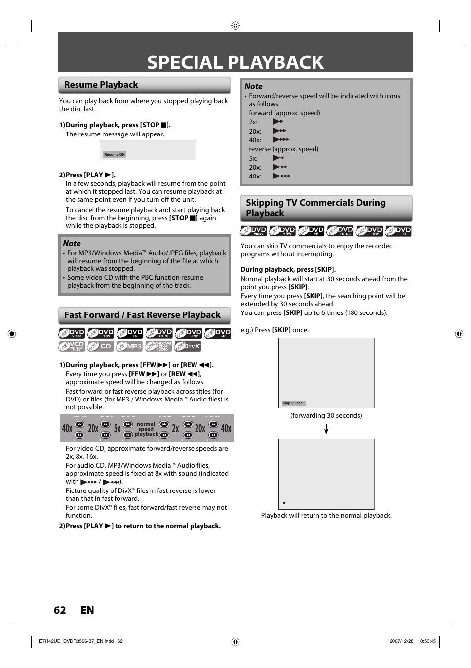 Special playback, 62 en 62 en | Philips DVDR3537 User Manual | Page 62 / 108