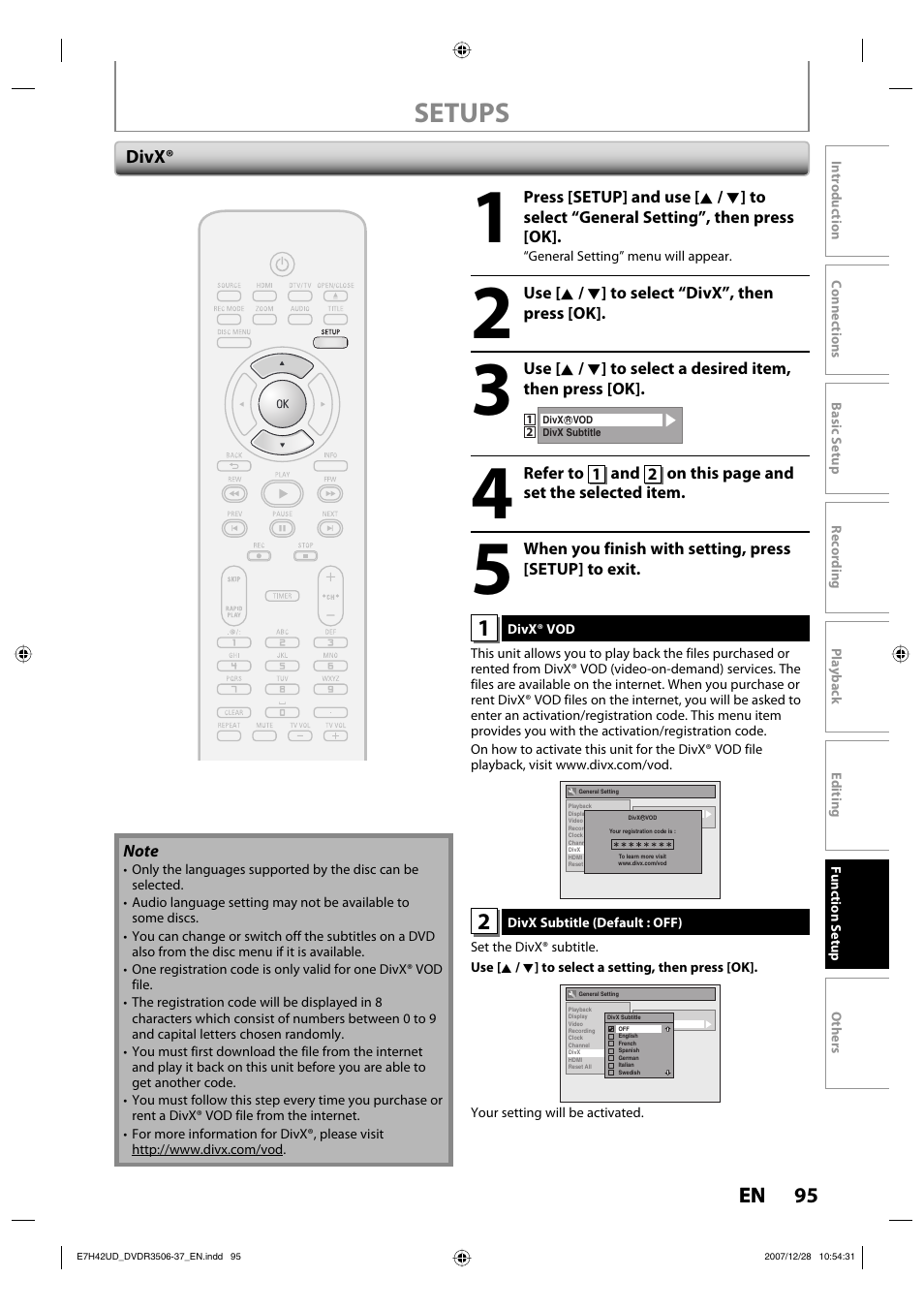 Setups, 95 en | Philips DVDR3537 User Manual | Page 95 / 108