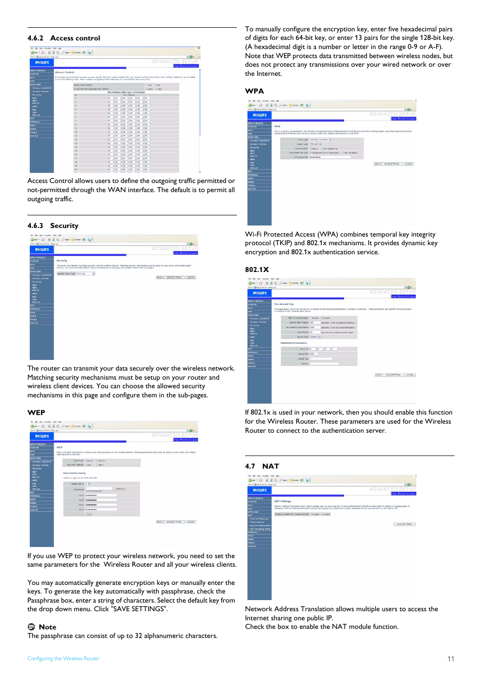 2 access control, 3 security, 7 nat | Access control, Security | Philips SNB5600 User Manual | Page 13 / 22