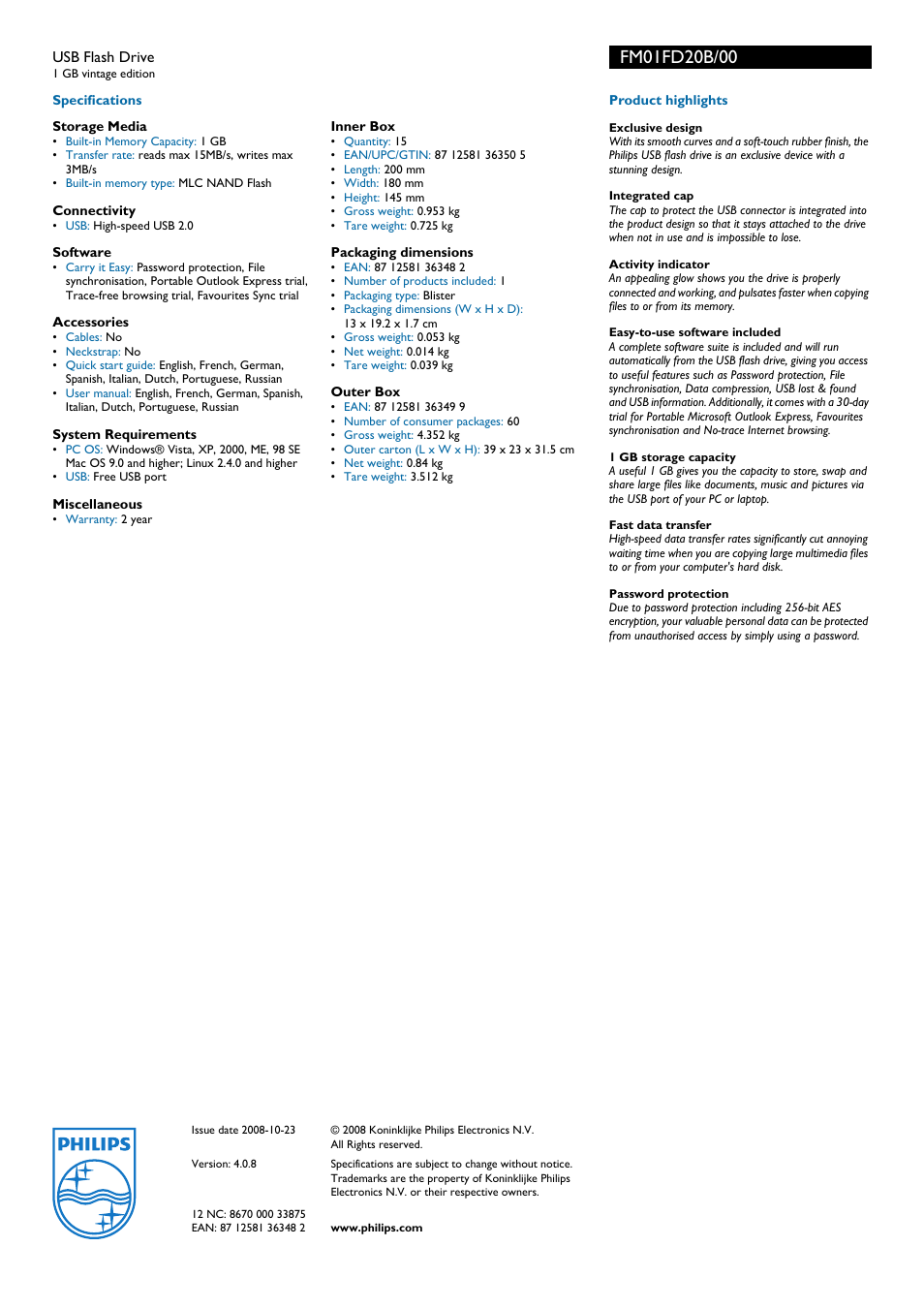 Philips FM01FD20B User Manual | Page 2 / 2