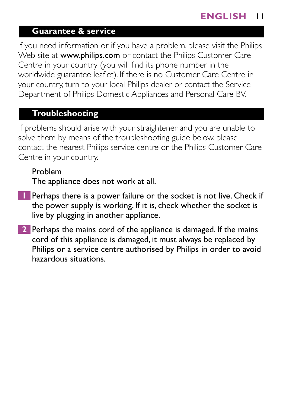 Philips HP4647 User Manual | Page 11 / 86