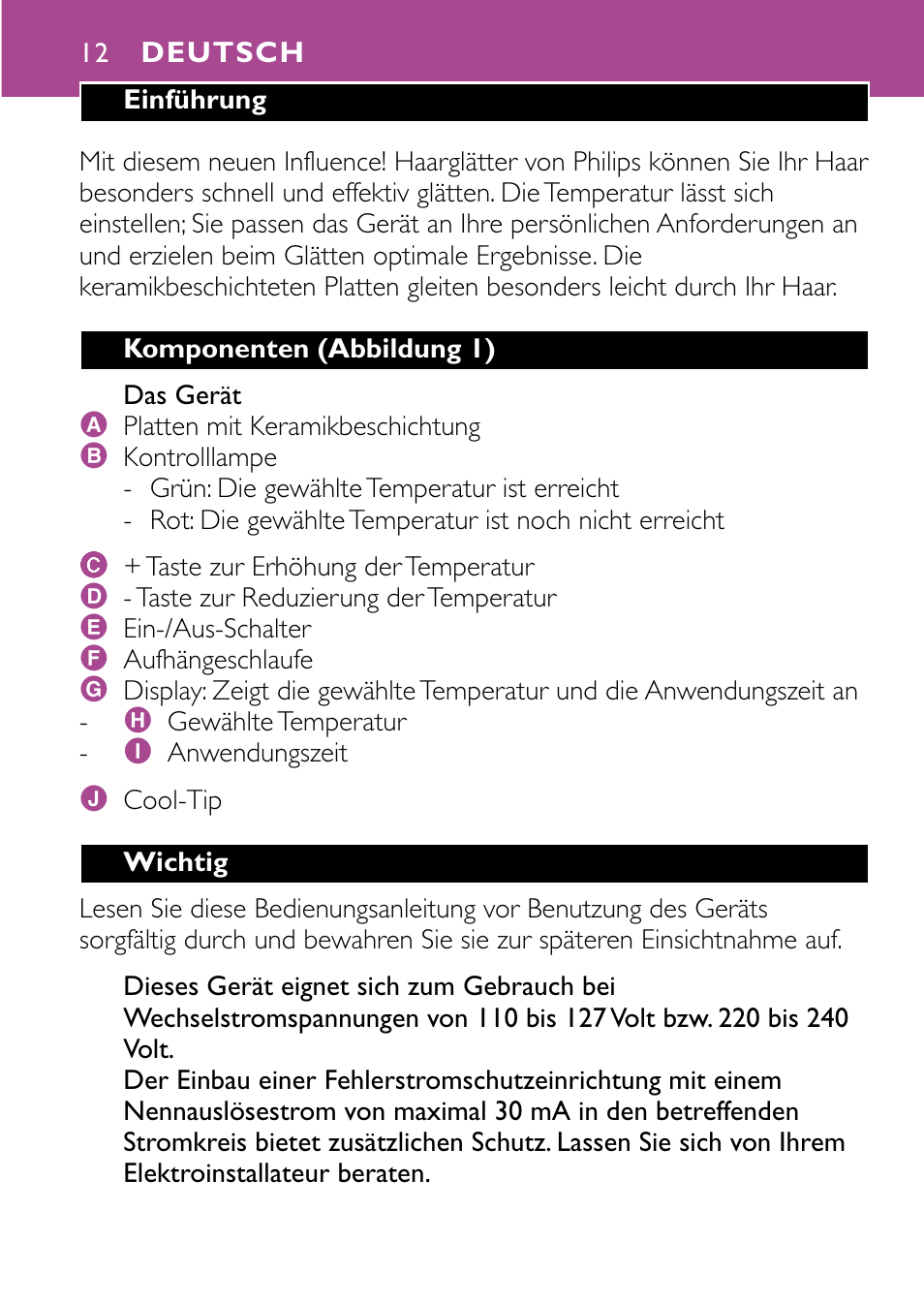 Deutsch 12 | Philips HP4647 User Manual | Page 12 / 86