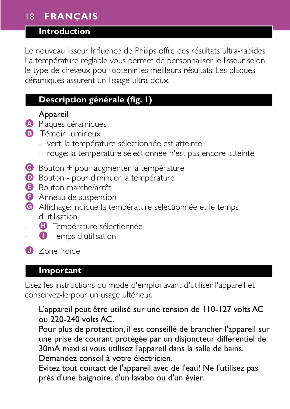 Français 18 | Philips HP4647 User Manual | Page 18 / 86