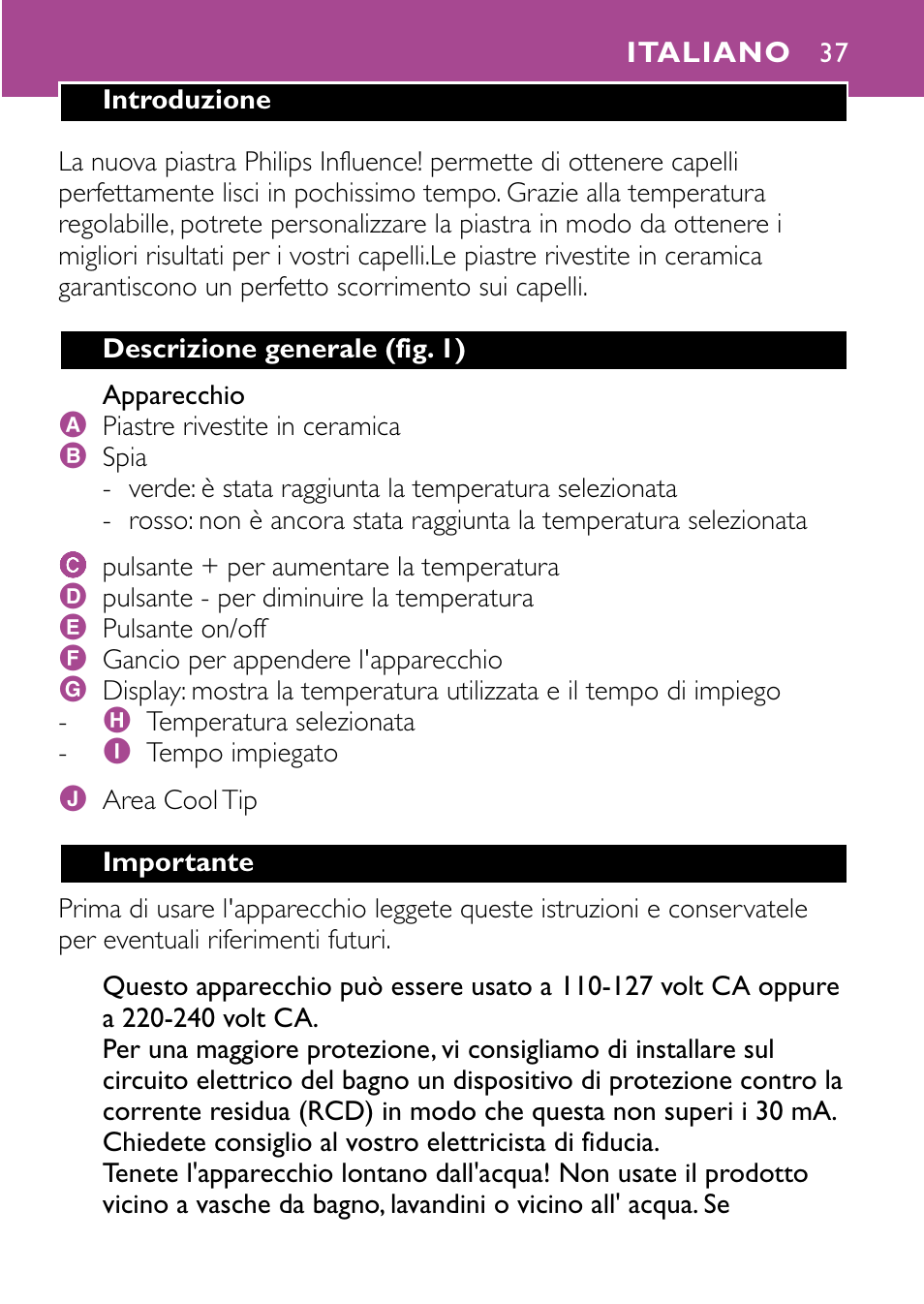 Italiano 37 | Philips HP4647 User Manual | Page 37 / 86