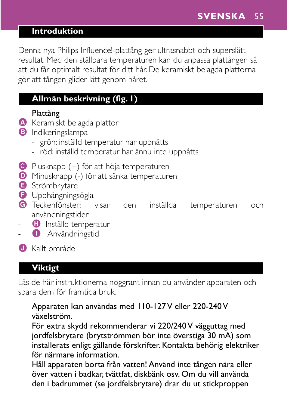 Svenska 55 | Philips HP4647 User Manual | Page 55 / 86