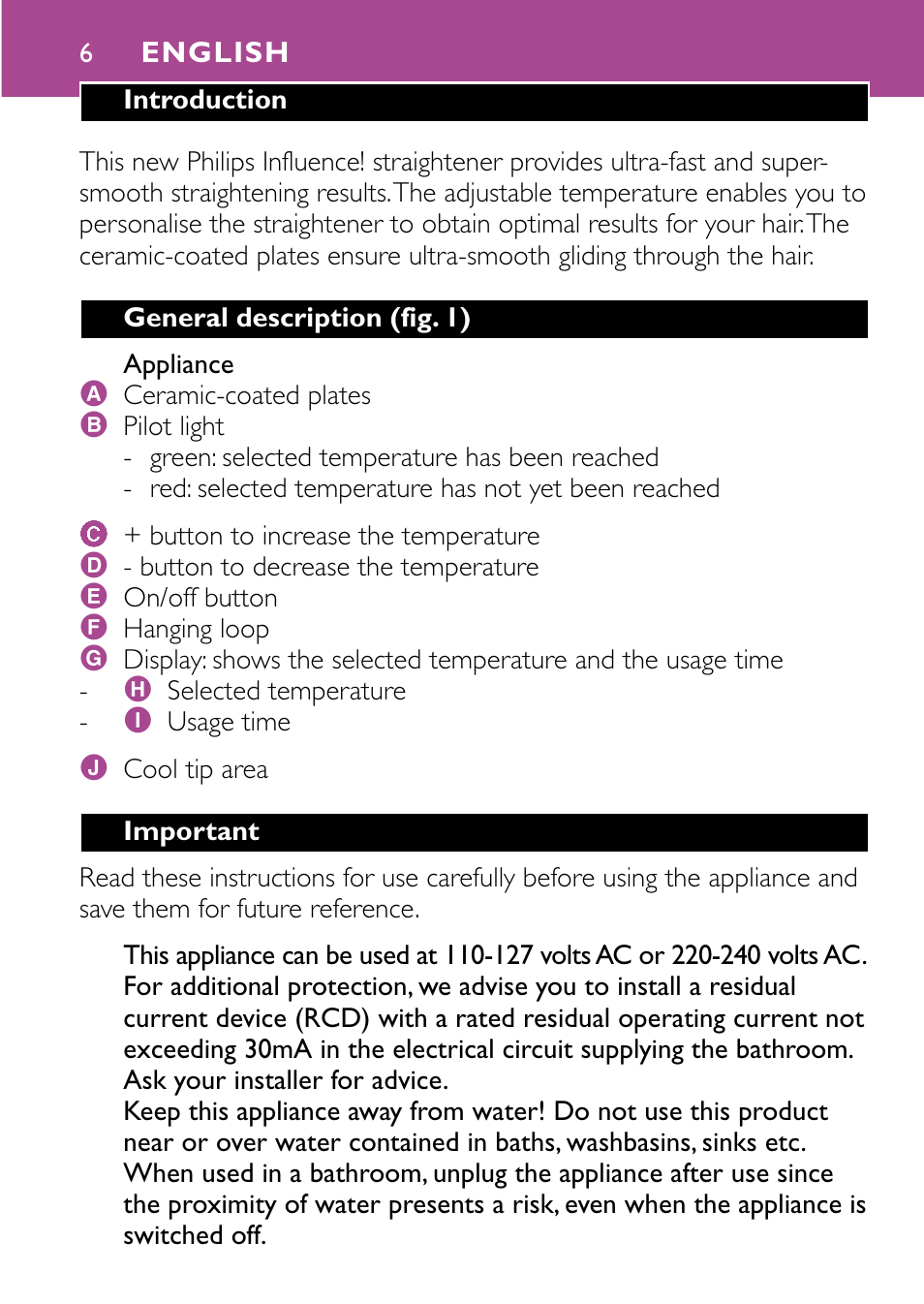 English 6 | Philips HP4647 User Manual | Page 6 / 86