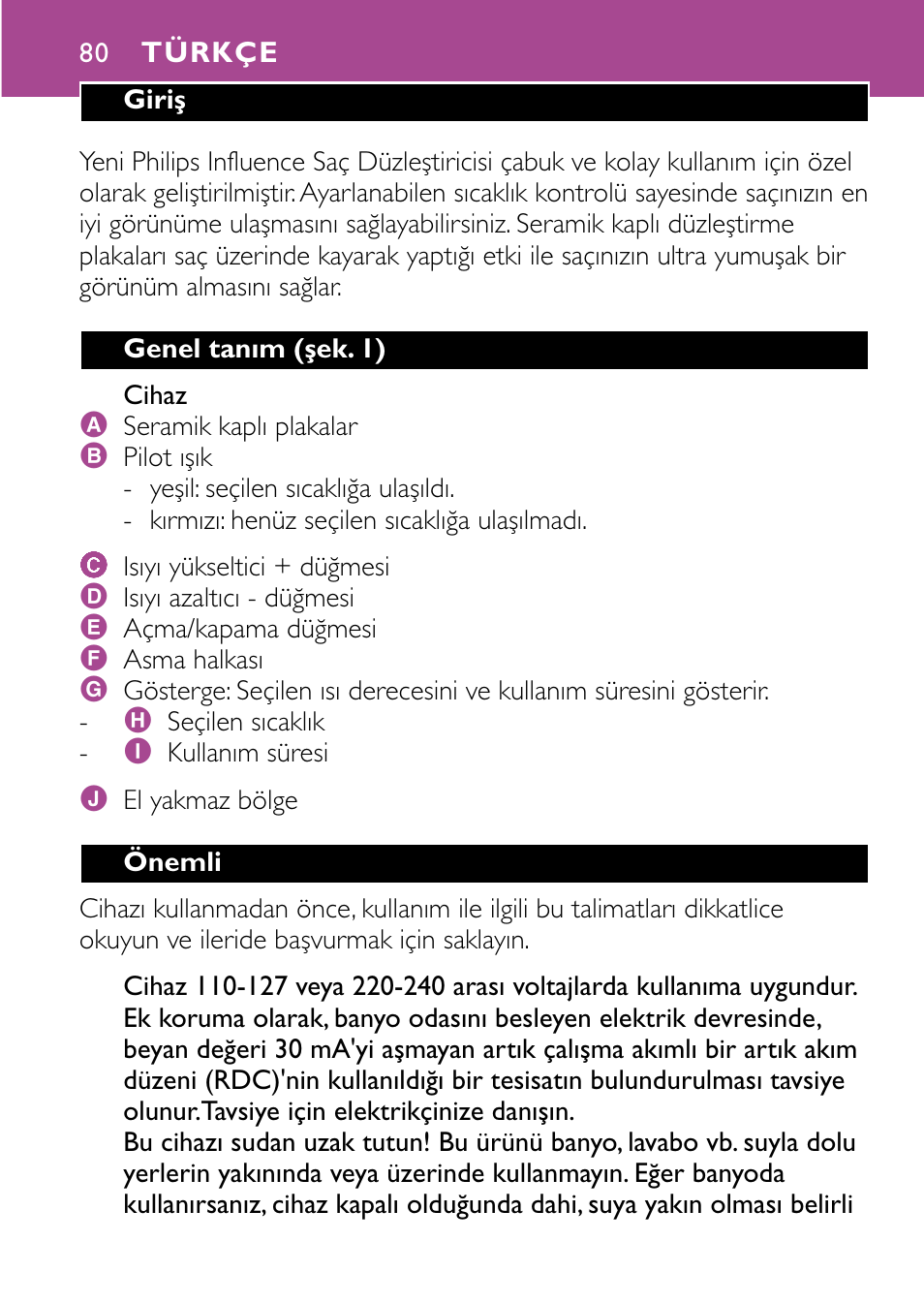 Türkçe 80 | Philips HP4647 User Manual | Page 80 / 86