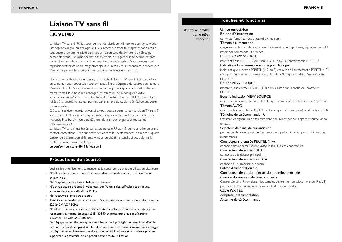 Liaison tv sans fil | Philips SBC VL1400 User Manual | Page 7 / 42