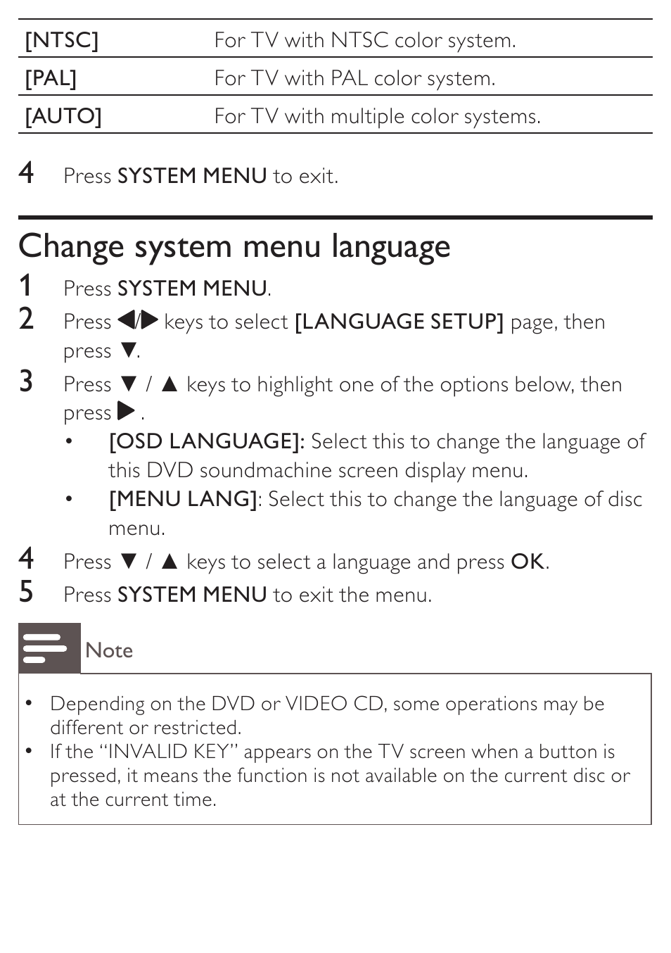 Change system menu language | Philips KONINKLIJKE AZ5740 User Manual | Page 17 / 41