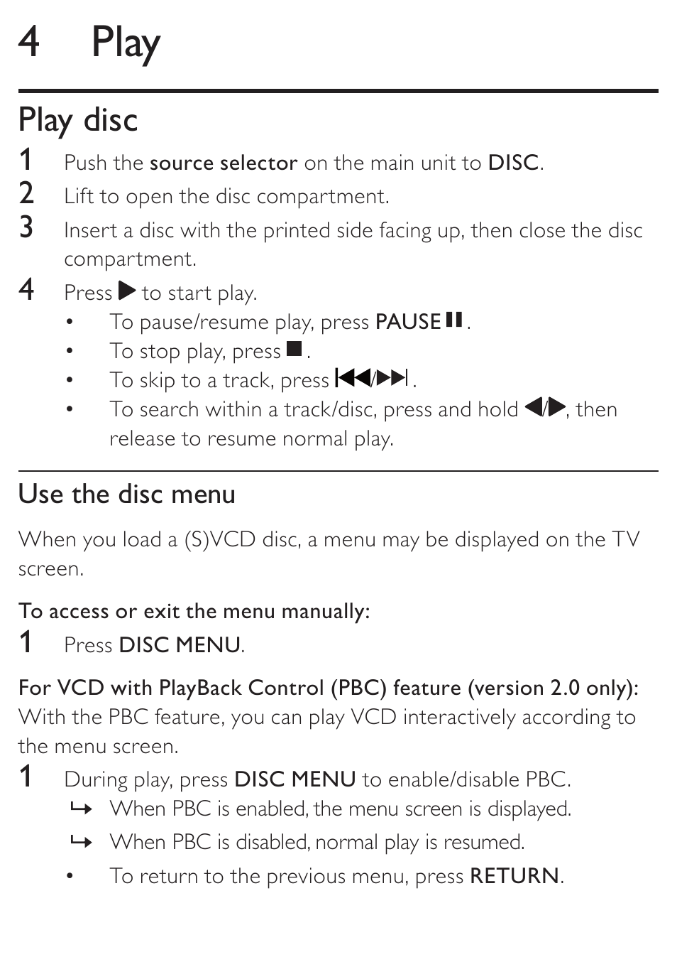 4 play, Play disc, Use the disc menu | Philips KONINKLIJKE AZ5740 User Manual | Page 18 / 41