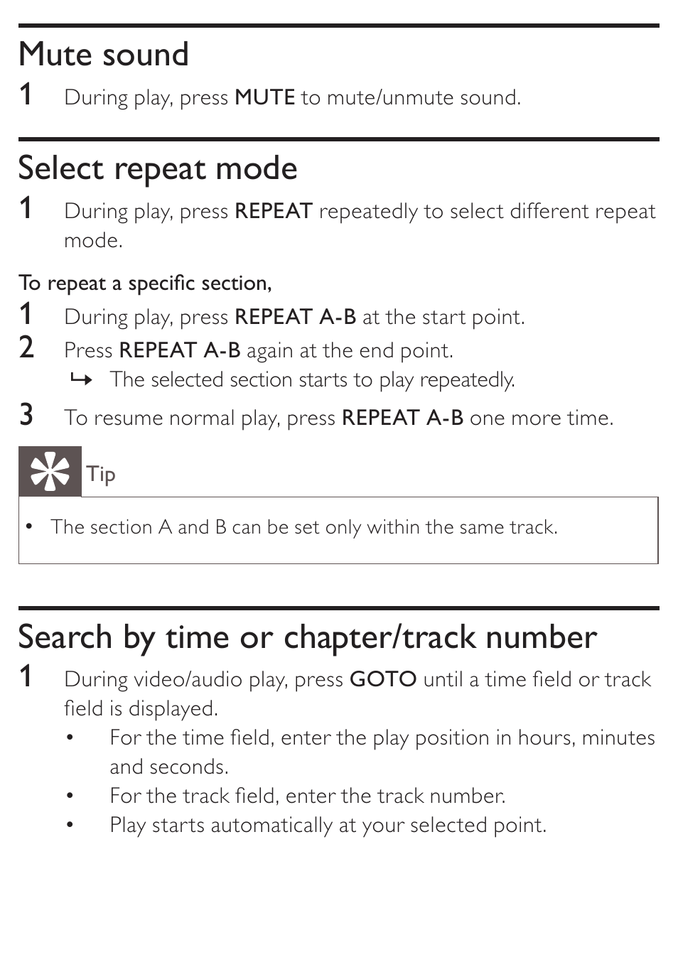 Mute sound, Select repeat mode, Search by time or chapter/track number | Philips KONINKLIJKE AZ5740 User Manual | Page 22 / 41