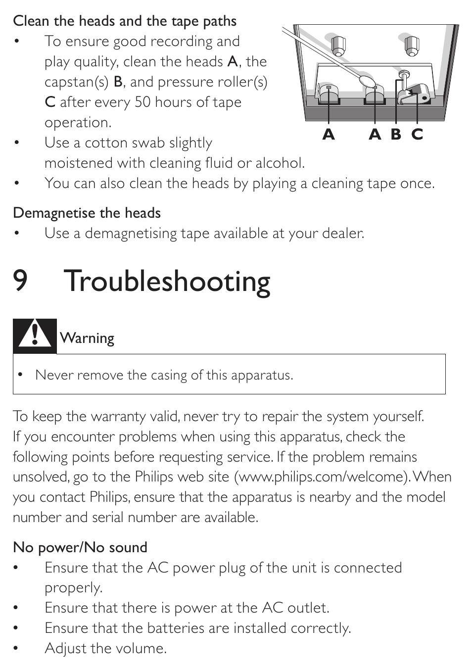 9 troubleshooting | Philips KONINKLIJKE AZ5740 User Manual | Page 35 / 41