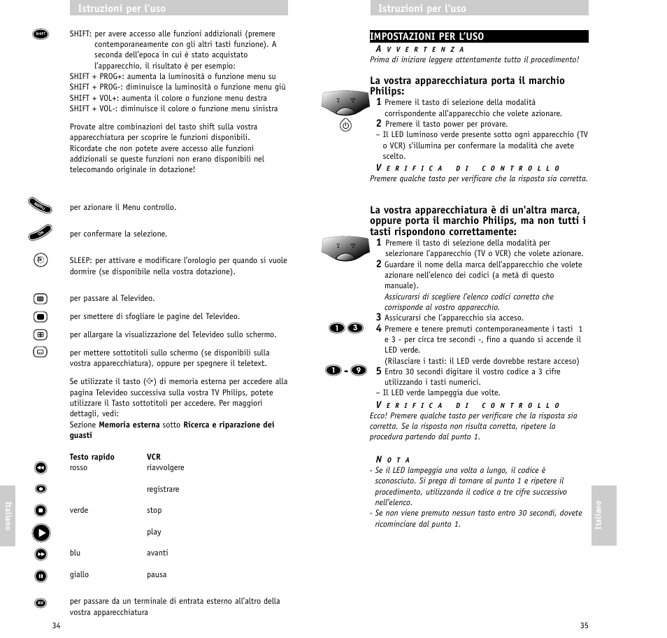 Impostazioni per l’uso, Istruzioni per l’uso | Philips RU620/87 User Manual | Page 18 / 30