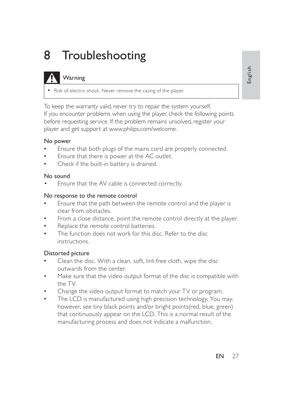 8troubleshooting | Philips PD9005 User Manual | Page 26 / 27
