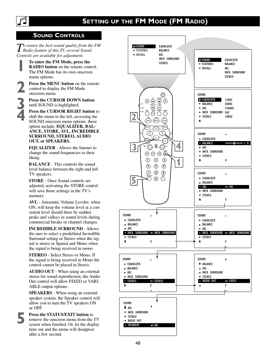 Fm m, Fm r, Etting up the | Adio | Philips 15PF9936/58 User Manual | Page 48 / 64