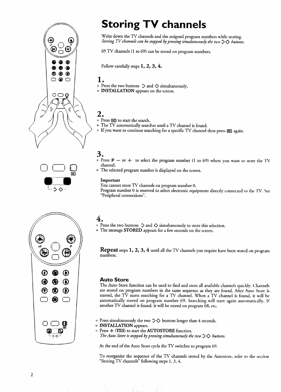 Auto store, Storing tv channels | Philips 14PT136B/58W User Manual | Page 4 / 9