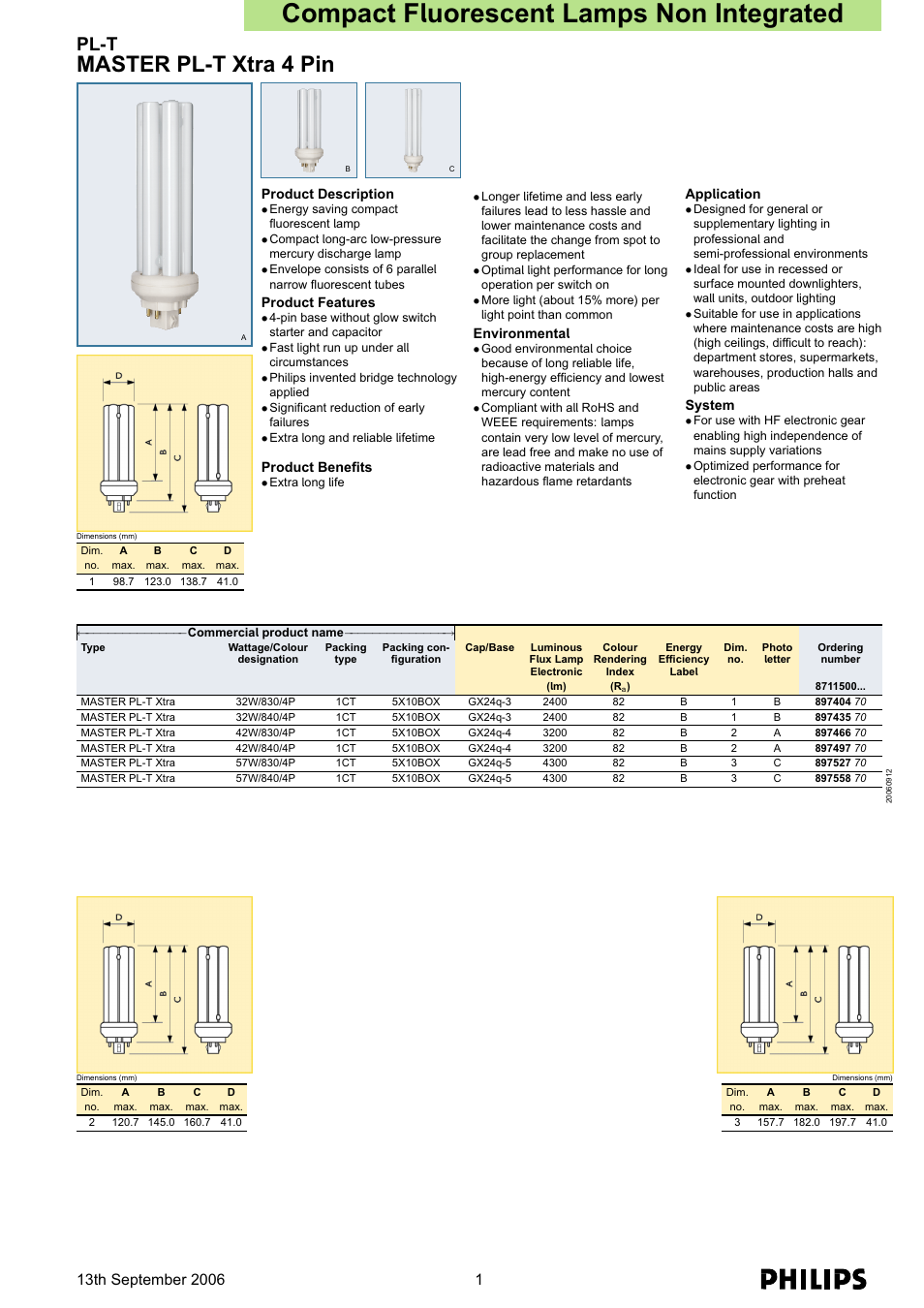 Philips Master PL-T Xtra 4 pin User Manual | 3 pages