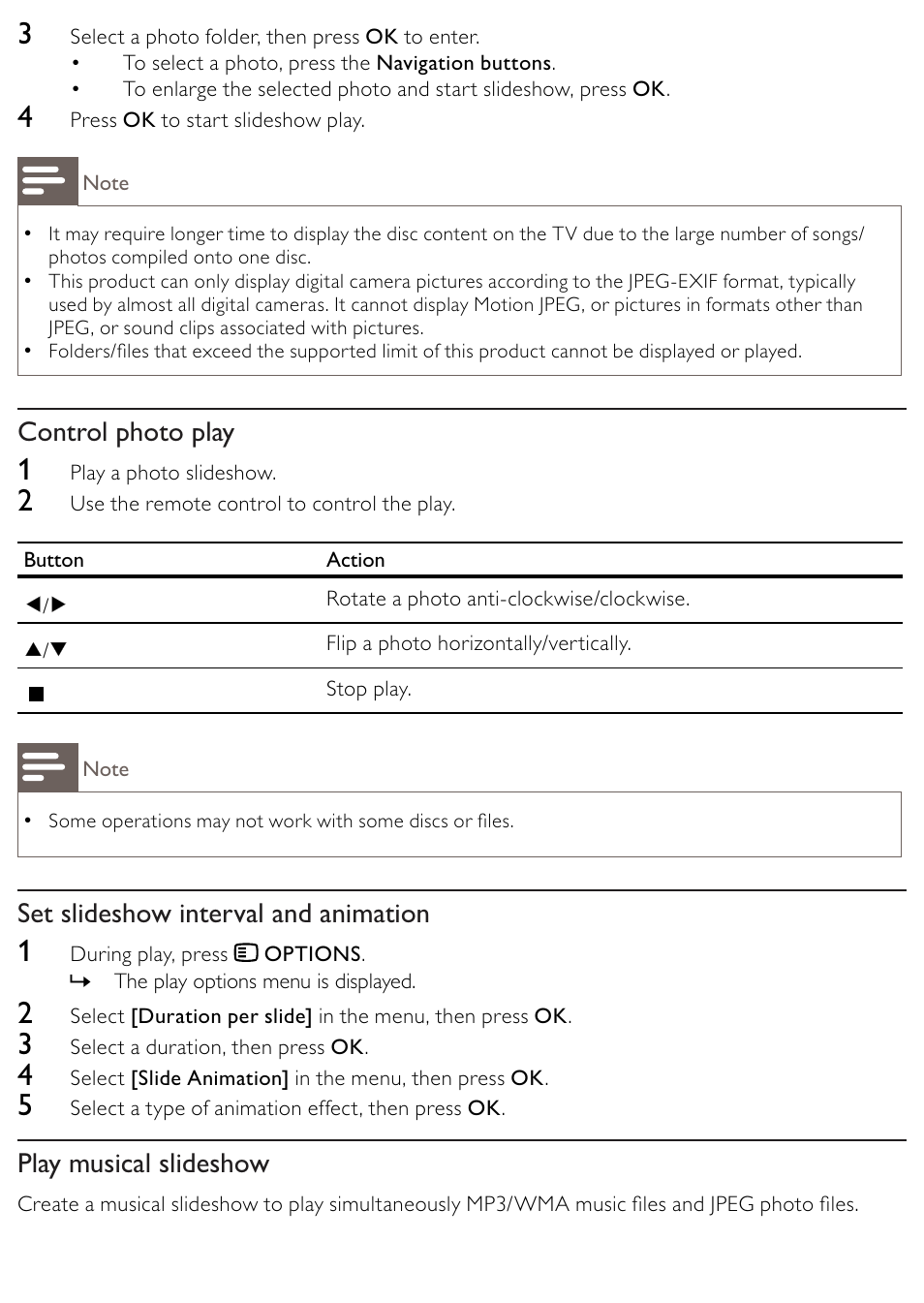 Control photo play, Set slideshow interval and animation, Play musical slideshow | Philips BDP2500/12 User Manual | Page 24 / 47