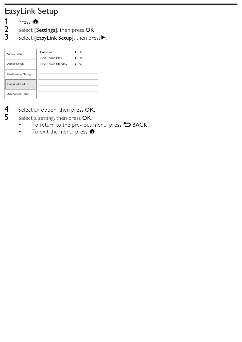 Easylink setup | Philips BDP2500/12 User Manual | Page 30 / 47