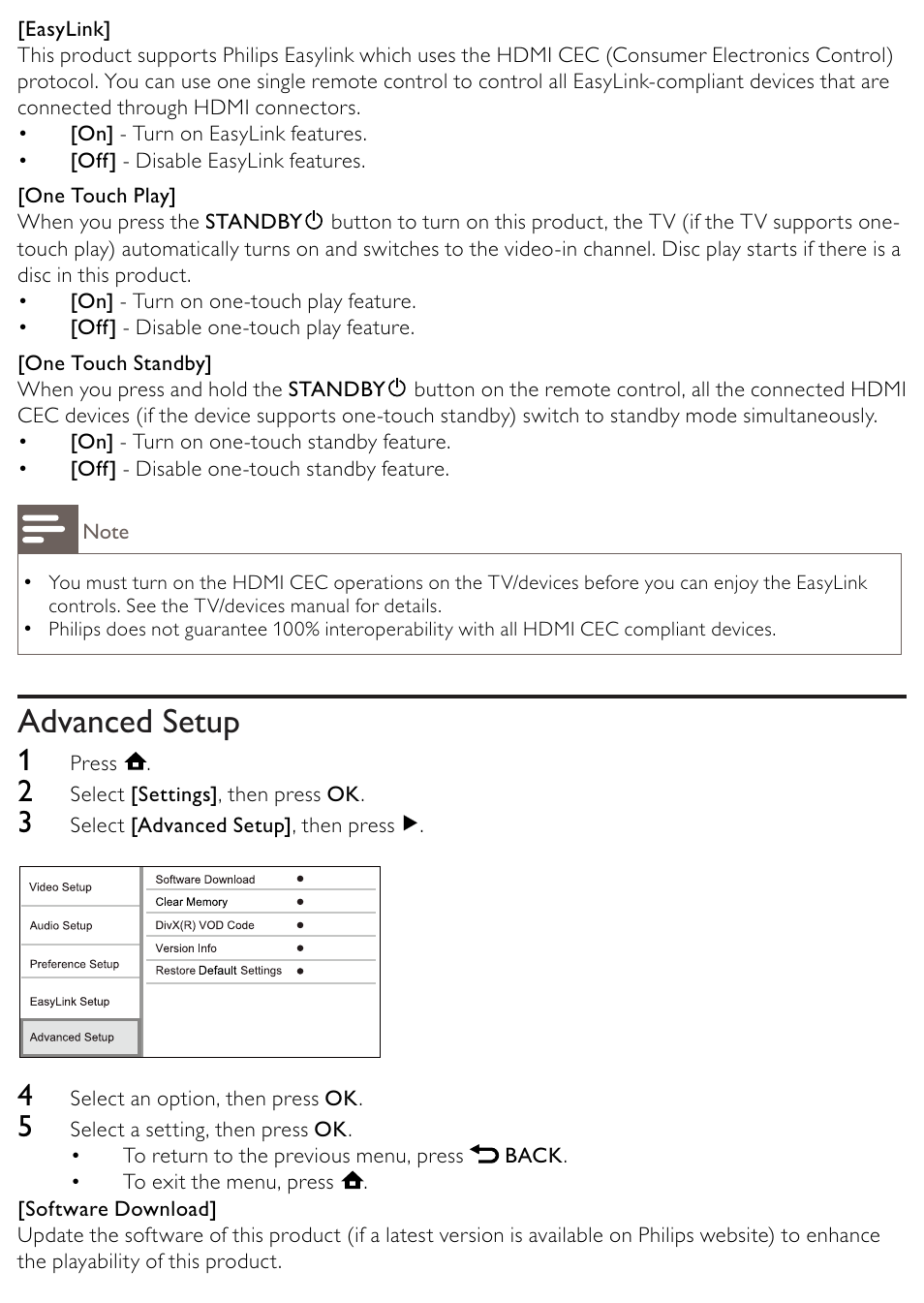 Advanced setup | Philips BDP2500/12 User Manual | Page 31 / 47